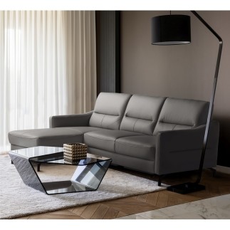 Canapé d'angle convertible en cuir italien luxe 5 places, FARINI, coffre, gris foncé, angle gauche