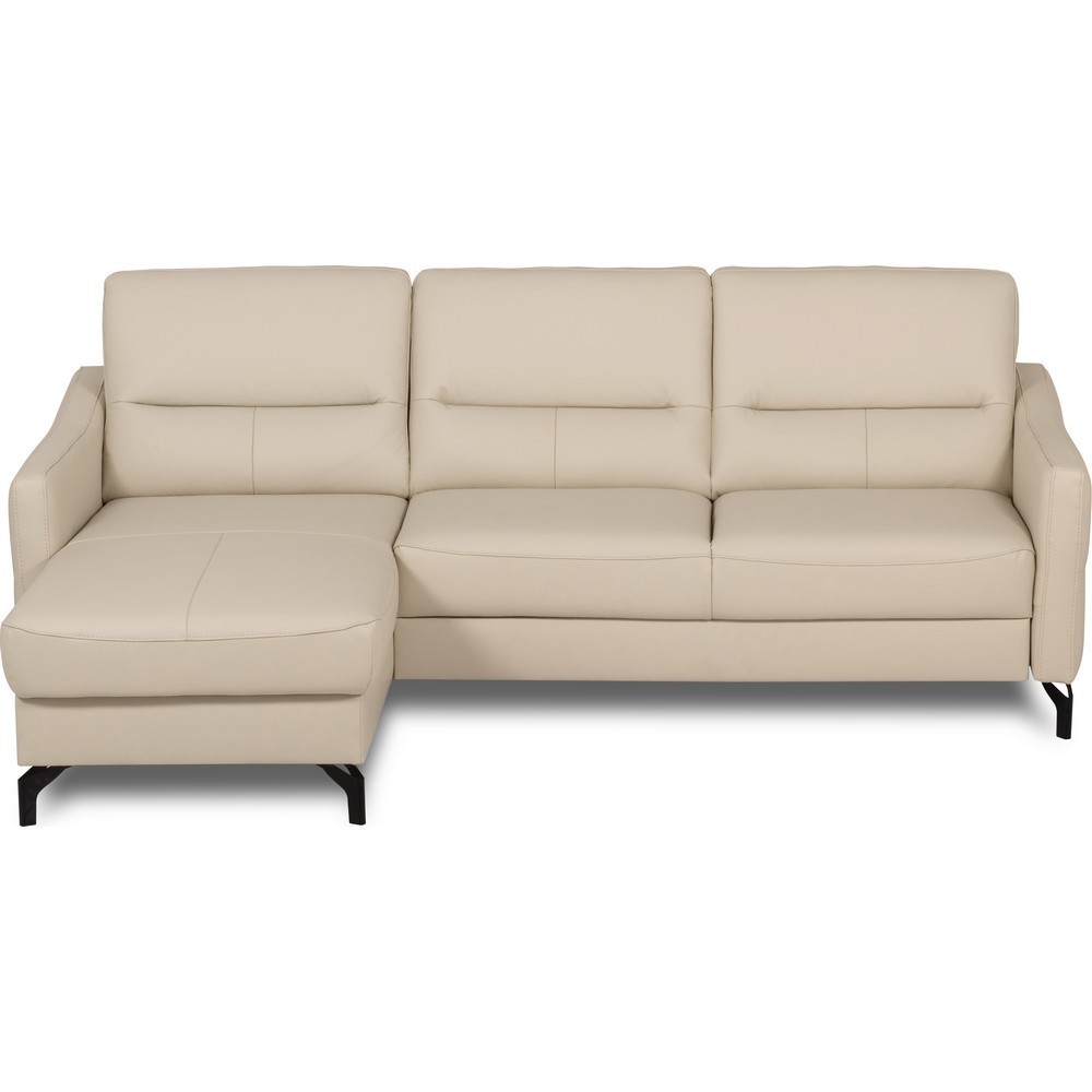 Canapé d'angle convertible en cuir italien luxe 5 places, FARINI, coffre, beige, angle gauche Canapé d'angle convertible en cuir italien luxe 5 places, FARINI, coffre, beige, angle gauche