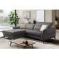 Canapé d'angle convertible en cuir italien luxe 5 places, MANZONI, coffre, gris foncé, angle gauche