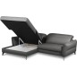 Canapé d'angle convertible en cuir italien luxe 5 places, MANZONI, coffre, gris foncé, angle gauche