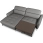 Canapé d'angle convertible en cuir italien luxe 5 places, MANZONI, coffre, gris foncé, angle gauche