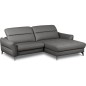 Canapé d'angle convertible en cuir italien luxe 5 places, MANZONI, coffre, gris foncé, angle droit