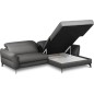 Canapé d'angle convertible en cuir italien luxe 5 places, MANZONI, coffre, gris foncé, angle droit