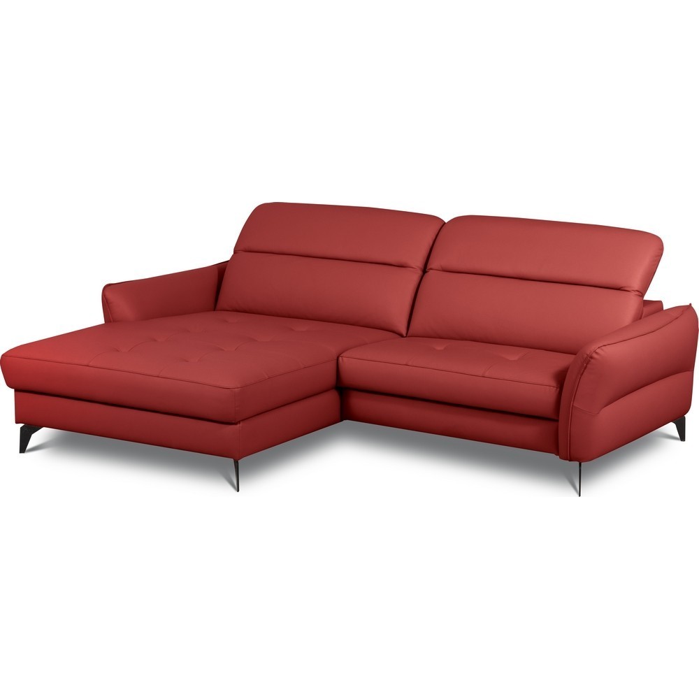 Canapé d'angle convertible en cuir italien luxe 5 places, MANZONI, coffre, rouge foncé, angle gauche Canapé d'angle convertible en cuir italien luxe 5 places, MANZONI, coffre, rouge foncé, angle gauche