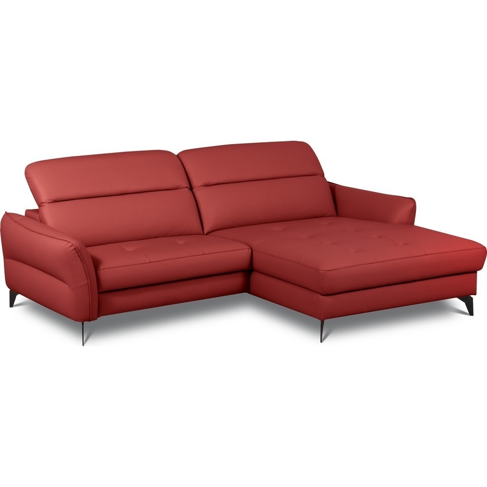 Canapé d'angle convertible en cuir italien luxe 5 places, MANZONI, coffre, rouge foncé, angle droit Canapé d'angle convertible en cuir italien luxe 5 places, MANZONI, coffre, rouge foncé, angle droit
