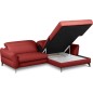 Canapé d'angle convertible en cuir italien luxe 5 places, MANZONI, coffre, rouge foncé, angle droit Canapé d'angle convertible en cuir italien luxe 5 places, MANZONI, coffre, rouge foncé, angle droit