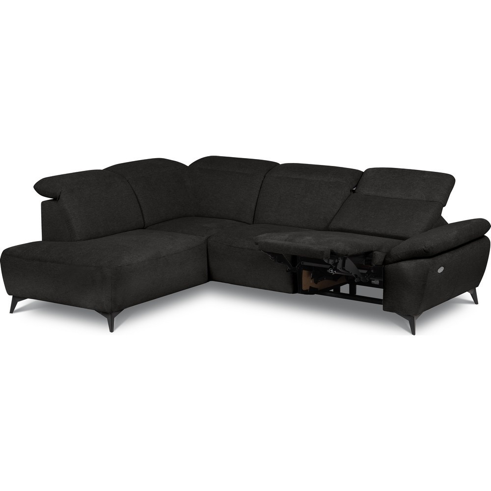 Canapé d'angle avec relax électrique en tissu Bellagio, noir, angle gauche
