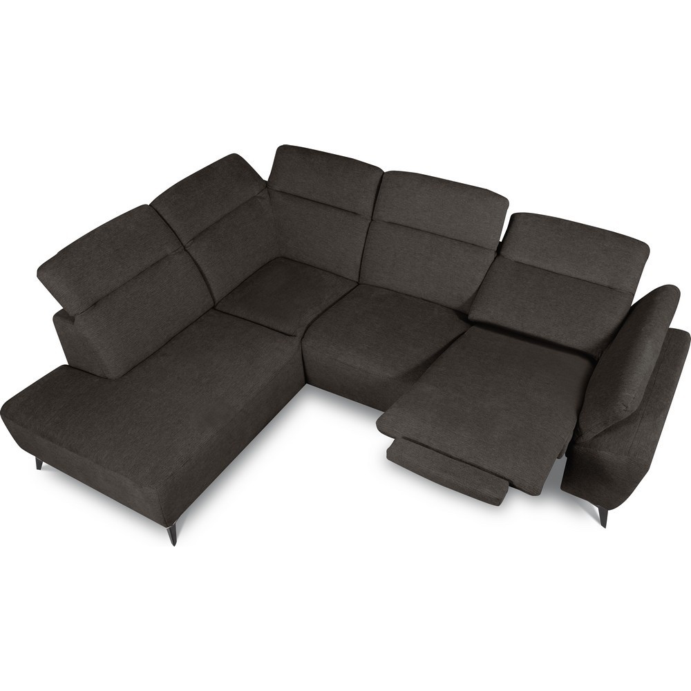 Canapé d'angle avec relax électrique en tissu Bellagio, marron foncé, angle gauche