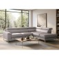 Canapé d'angle convertible en cuir italien luxe 5 places, Hombourg, coffre, gris clair, angle droit Canapé d'angle convertible en cuir italien luxe 5 places, Hombourg, coffre, gris clair, angle droit