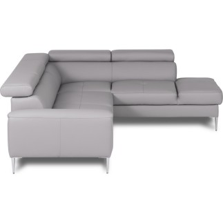 Canapé d'angle convertible en cuir italien luxe 5 places, Hombourg, coffre, gris clair, angle droit