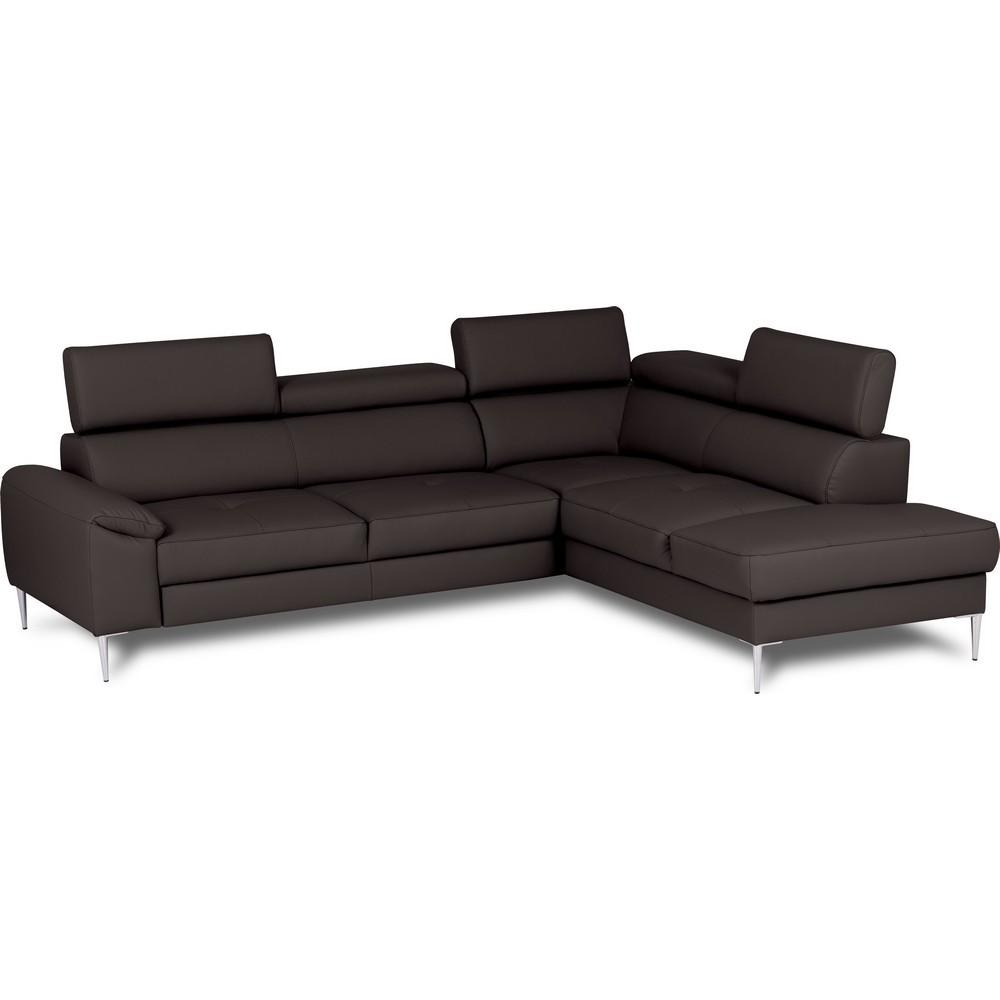 Canapé d'angle convertible en cuir italien luxe 5 places, Hombourg, coffre, chocolat, angle droit
