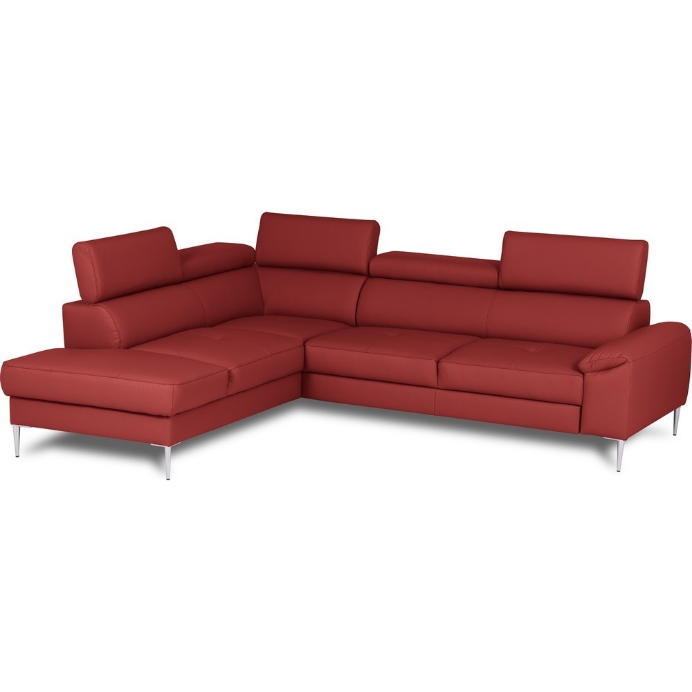 Canapé d'angle convertible en cuir italien luxe 5 places, Hombourg, coffre, rouge foncé, angle gauche Canapé d'angle convertible en cuir italien luxe 5 places, Hombourg, coffre, rouge foncé, angle gauche