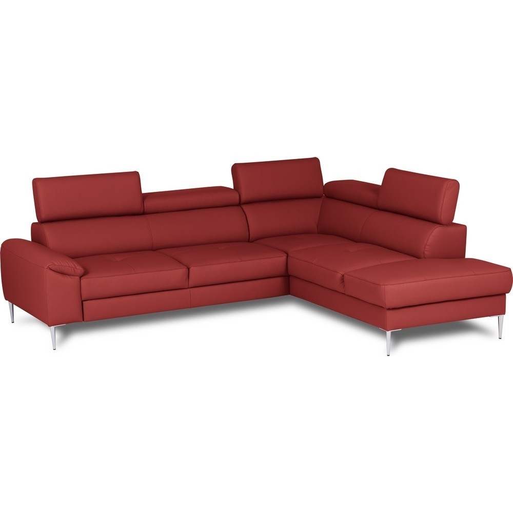 Canapé d'angle convertible en cuir italien luxe 5 places, Hombourg, coffre, ROUGE, angle droit
