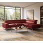 Canapé d'angle convertible en cuir italien luxe 5 places, Hombourg, coffre, ROUGE, angle droit
