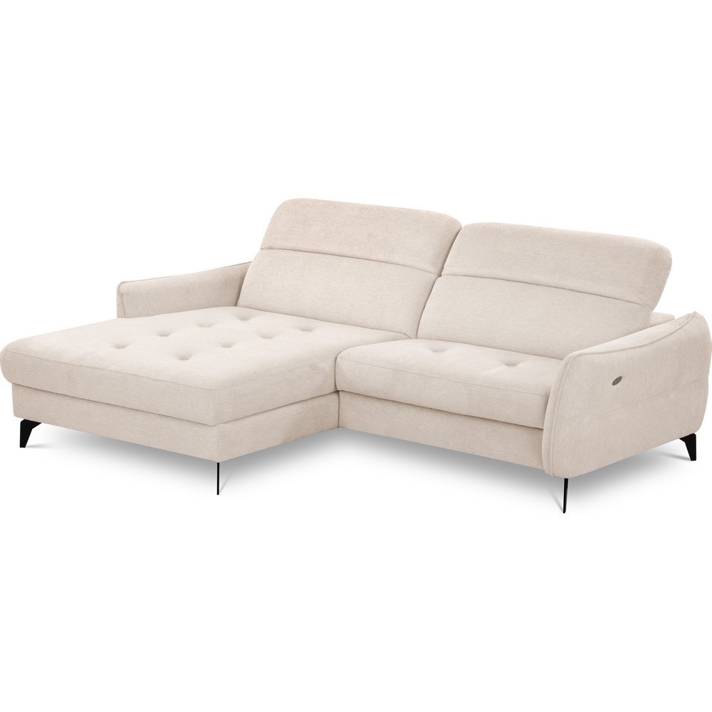 Canapé d'angle convertible en tissu luxe 5 places, MANCINI, coffre, beige, angle gauche