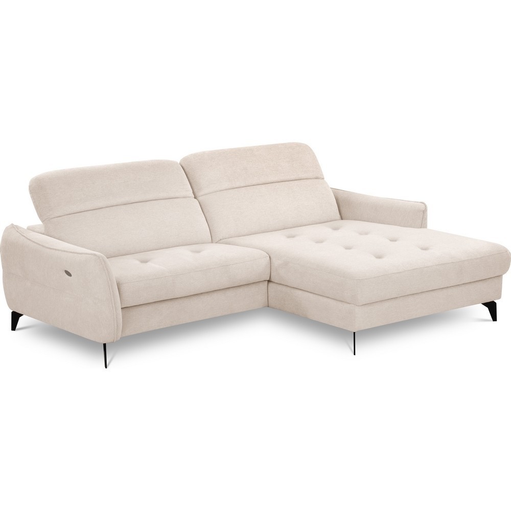 Canapé d'angle convertible en tissu luxe 5 places, MANCINI, coffre, beige, angle droit