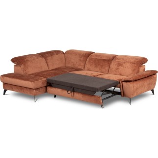 Canapé d'angle convertible en velours luxe - 5 places, SIENNA, brique, angle gauche
