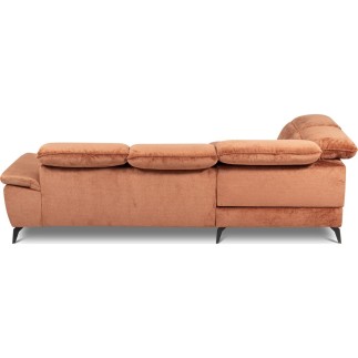 Canapé d'angle convertible en velours luxe - 5 places, SIENNA, brique, angle gauche