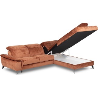 Canapé d'angle convertible en velours luxe - 5 places, SIENNA, brique, angle droit