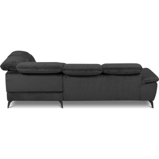 Canapé d'angle convertible en velours luxe - 5 places, SIENNA, noir, angle droit