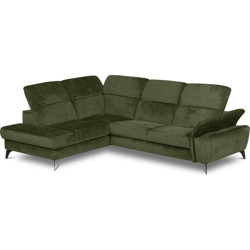 Canapé d'angle convertible en velours luxe - 5 places, SIENNA, vert foncé, angle gauche
