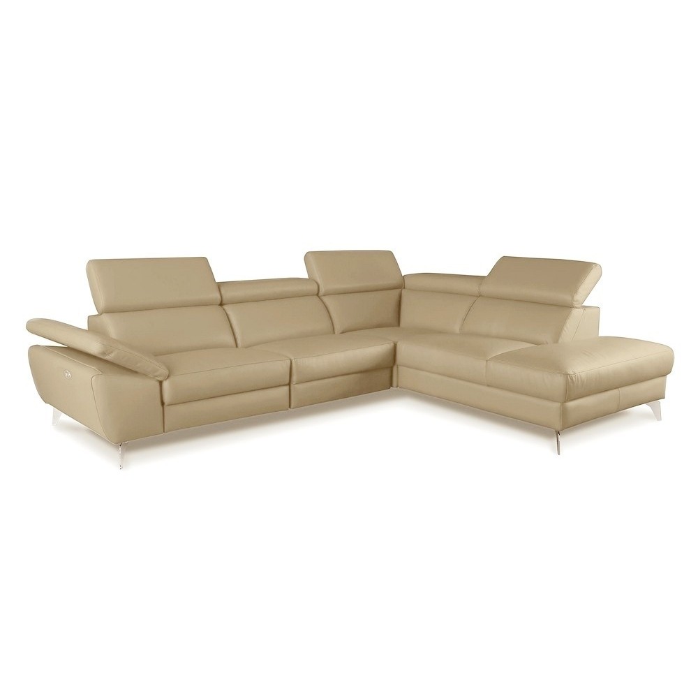 Canapé d'angle relax 100% tout cuir épais luxe italien 1 relax électrique 5/6 places KASTER beige angle droit Canapé d'angle relax 100% tout cuir épais luxe italien 1 relax électrique 5/6 places KASTER beige angle droit